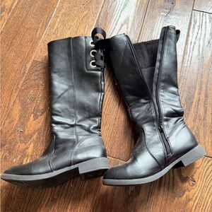 Black Leather Knee-High Boots